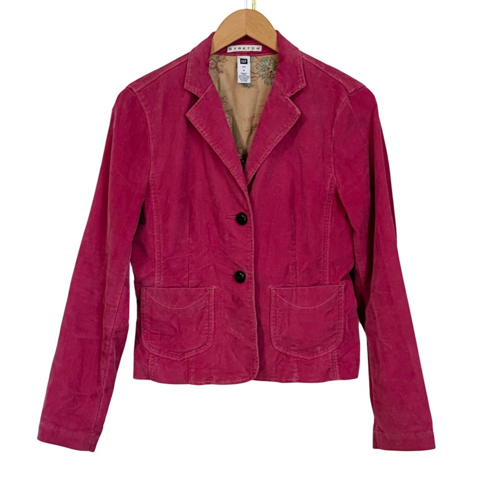 Vintage Gap Y2K Corduroy Blazer Jacket Womens Size 8 Pink Retro Preppy Tailored